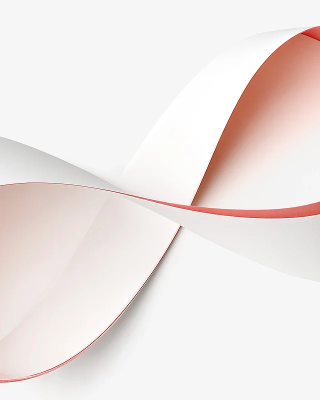 Weißes Papierband, das sich zu einer Schleife dreht, mit korallroter Innenseite: Colors that Stay
